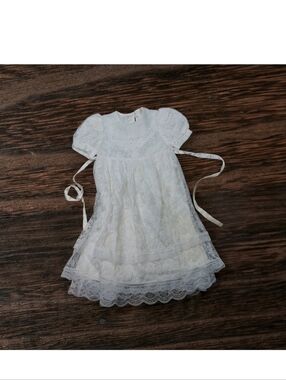 White Lace Infant Dress with Puff Sleeves